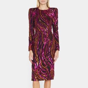 NWT Halpern Sequin Midi Dress w/ High Shoulders